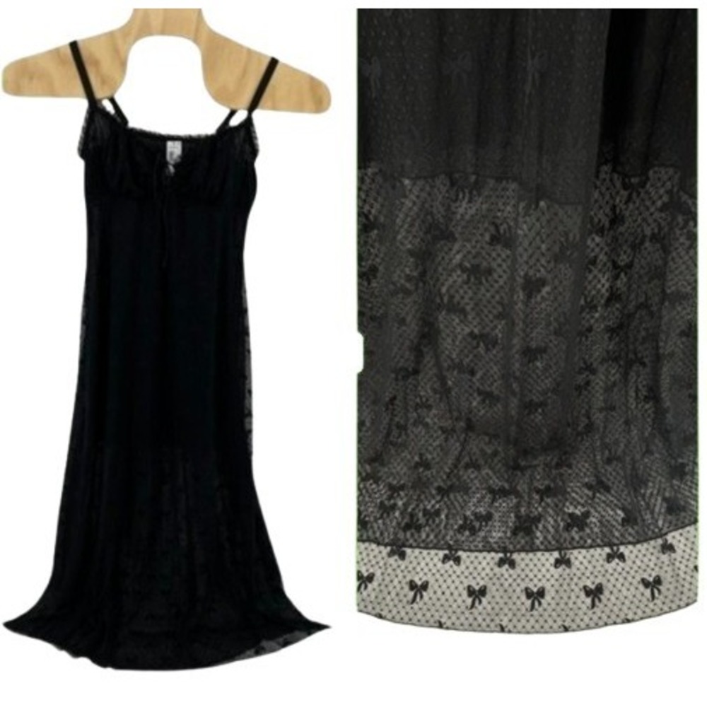 Torrid Overt Innocence No Wire Maxi Dress Black Lace Bow Mesh Sleeveless 0 NEW